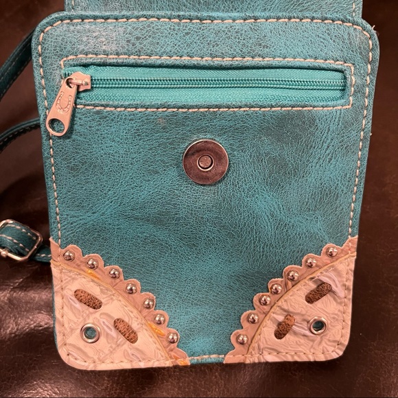 Crossbody purse turquoise/white/taupe - Picture 5 of 6